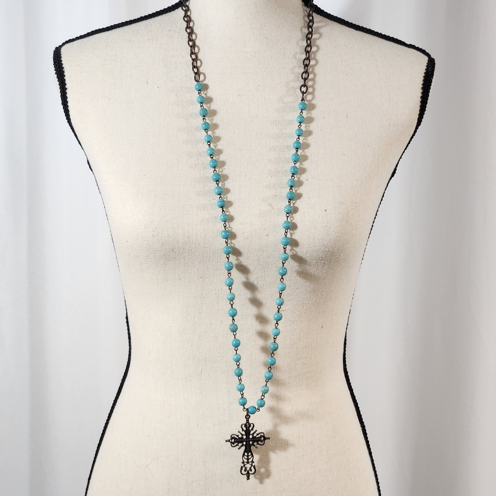 West & Co. Turquoise Beaded Necklace with Cross